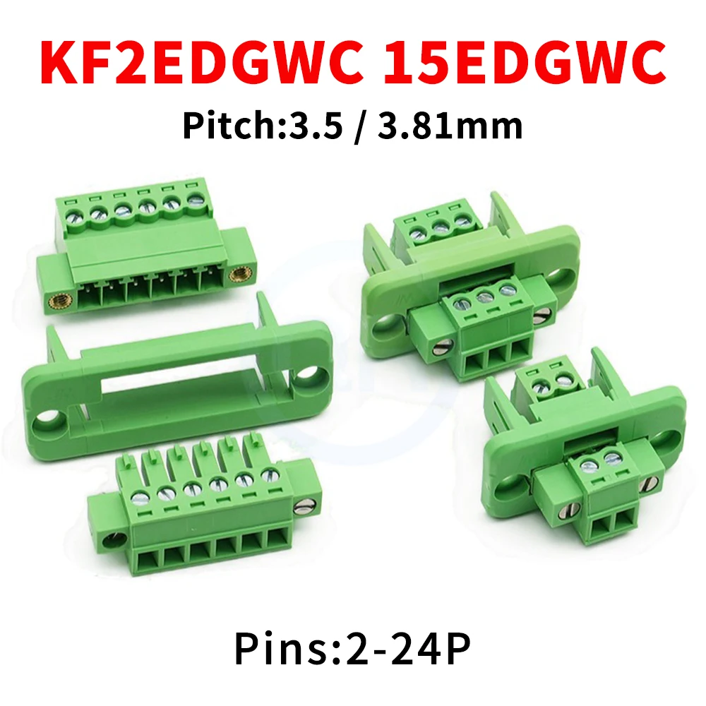 (1 Set) KF 2EDGWC + 2EDGKM + 2EDGRKP 3,5mm / 3,81mm Lötfreier Schottwand-Einbaustecker mit Flansch 2~24P 15EDGWC 3,5 / 3,81