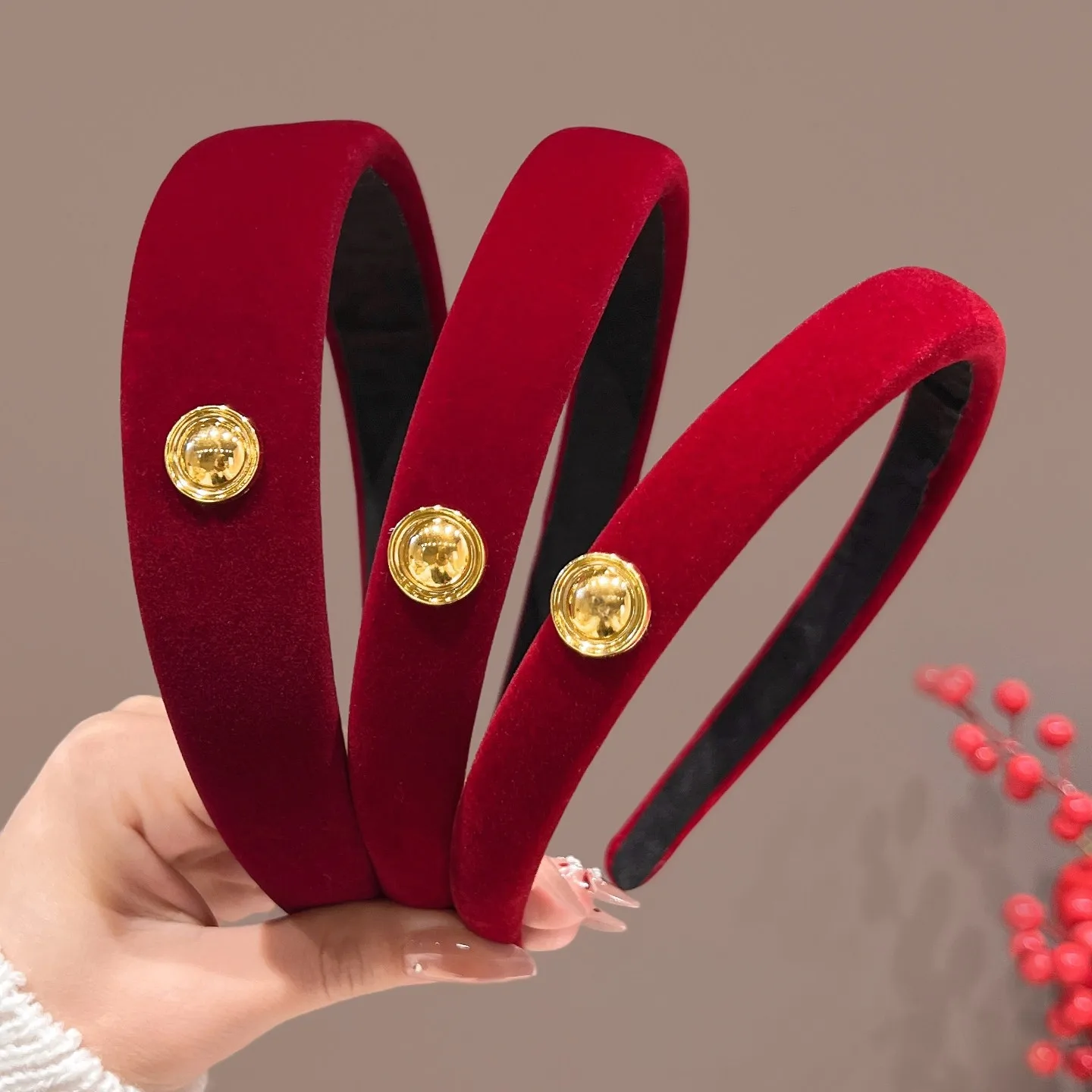 Festive Red Velvet Hairband and Scrunchie Set - Elegant Accessories