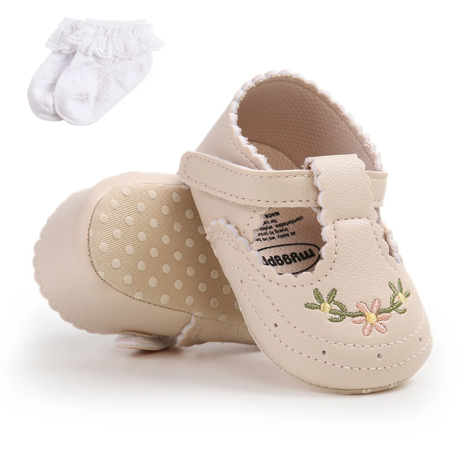 MISOWMNJOY New Flower Baby Shoes for Girls Princess First Walker Adorable Non-Slip Spring Autumn Soft Sole Crib Shoes 4