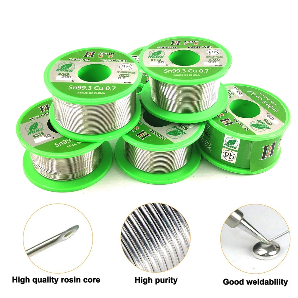 JINHU Solder Tin Wire Eco-friendly Low Melting Point No Clean Needed SN99.3 CU0.7 Leady Free Soldering Tin Wire 50g/100g/250g soldering wire soldering tin wire
