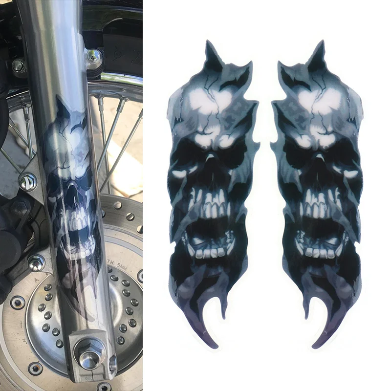 1 Pair Motorcycle Front Fork Skull Decal Sticker Universal Zombie Graphic Waterproof For Harley Honda Yamaha Kawasaki Suzuki 2pcs motorcycle front fork skull zombie decals graphic stickers for harley for honda for yamaha for kawasaki for suzuki