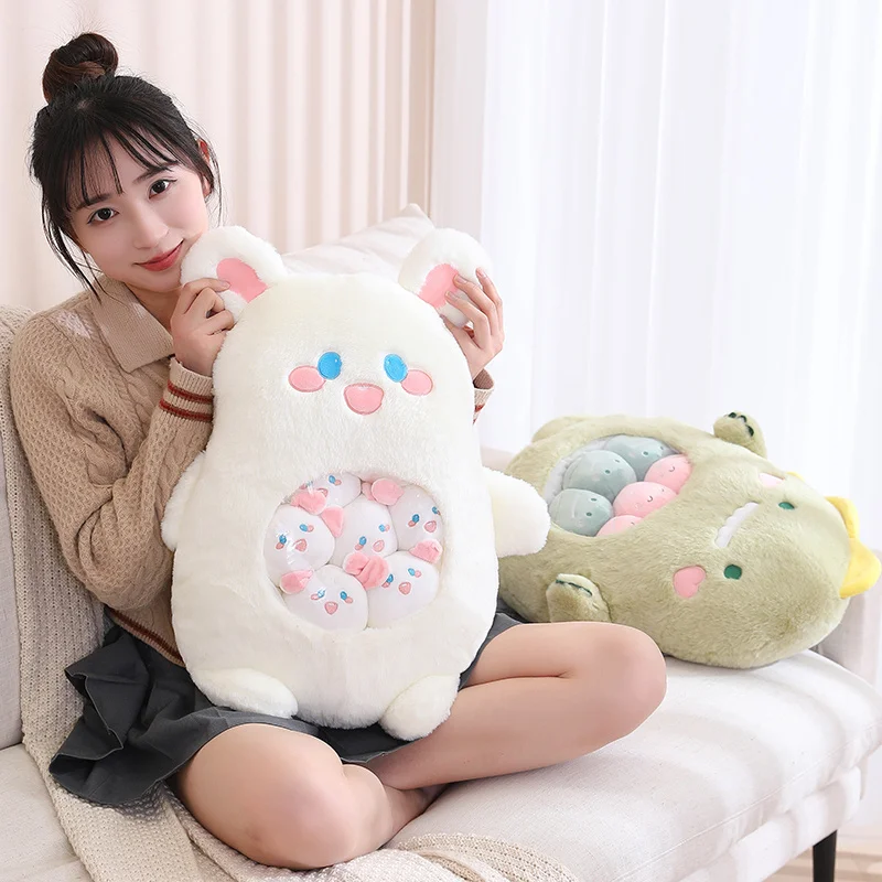6Pcs Small Toys Inside Cute Panda Koala Rabbit Dinosaur Cartoon Animals Plush Pillow Soft Stuffed Sofa Cushion Homdecor Pillow 3