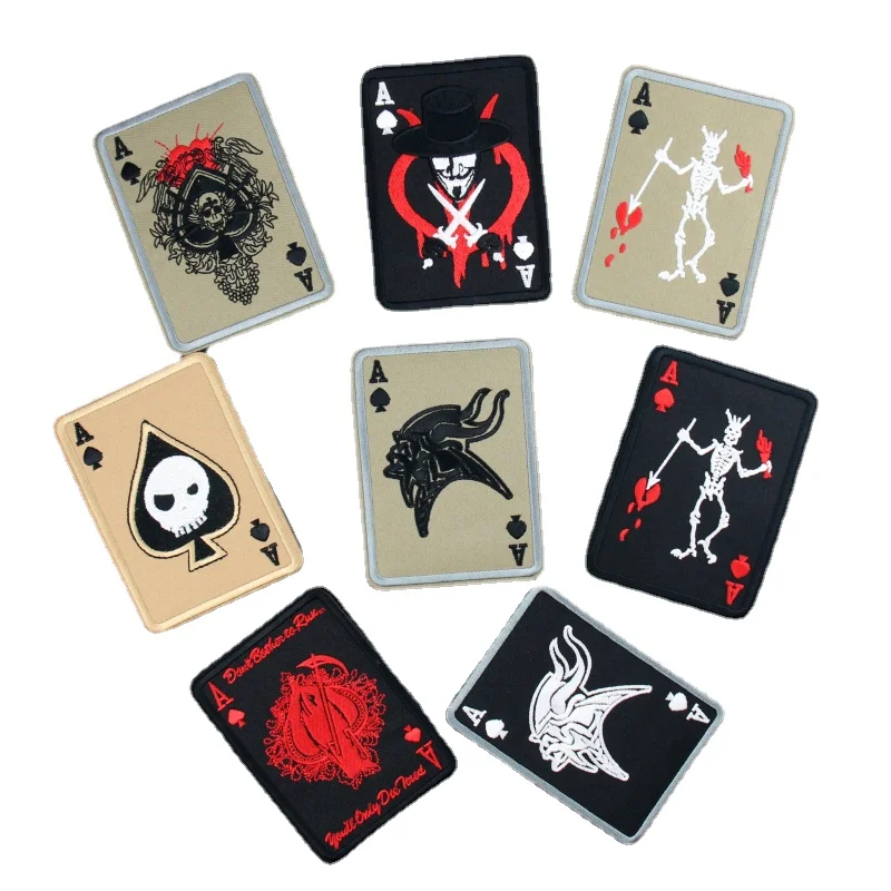 5 Pcs Playing Cards Ace of Spades Skull Head Patches Embroidered Hook And  Loop Bags Clothing Armbands Accessories Applique Badge - AliExpress