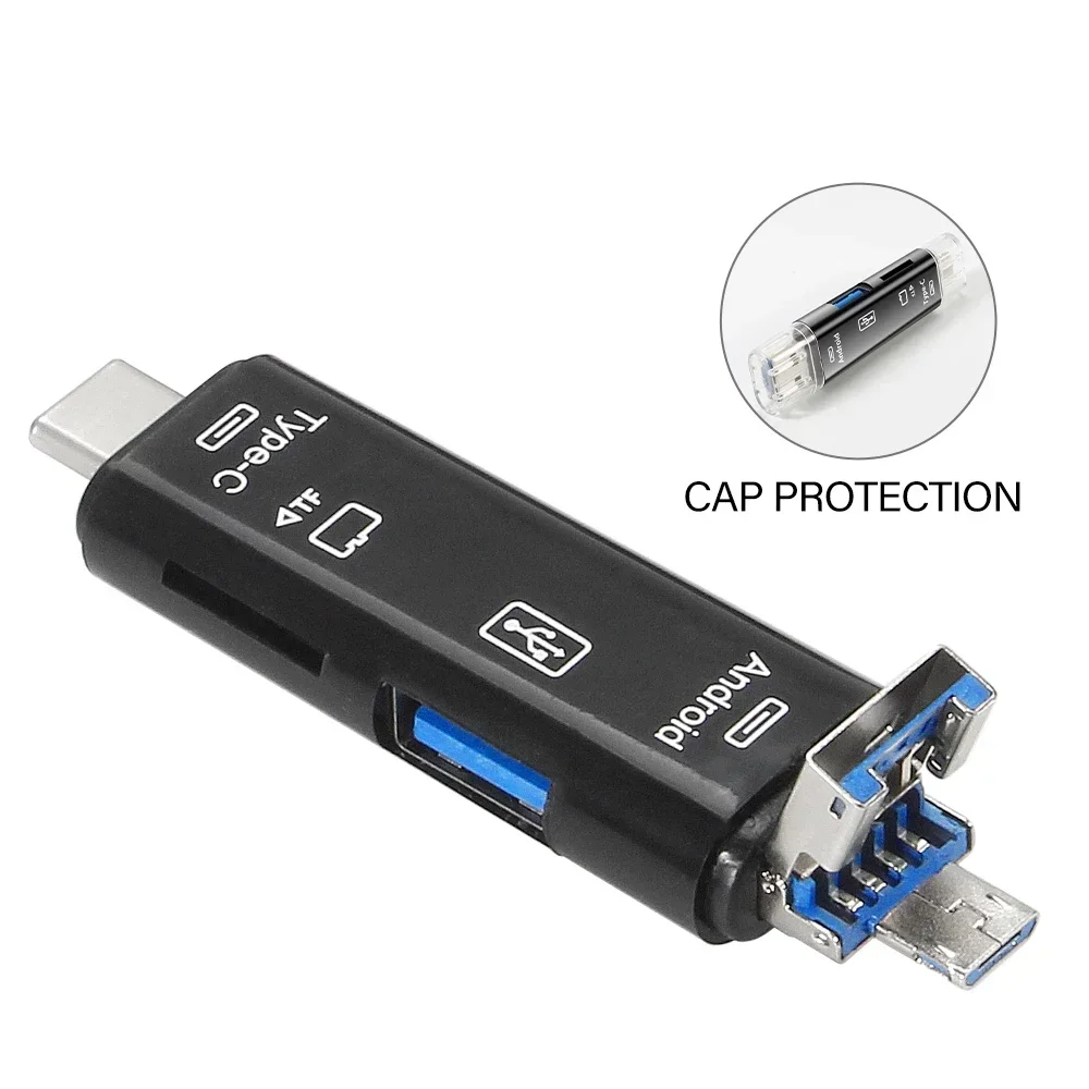 Compact 6-in-1 Multifunctional Card Reader with USB 3.0 - Black