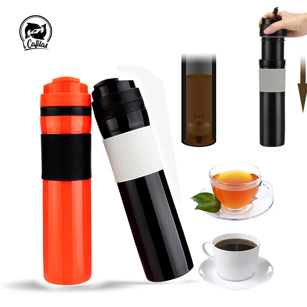 iCafilas 350ML Coffee Tea Portable French Press Coffee Maker Coffee Bottle Insulated Travel Mug Hand Pressure Coffee Pot For Car