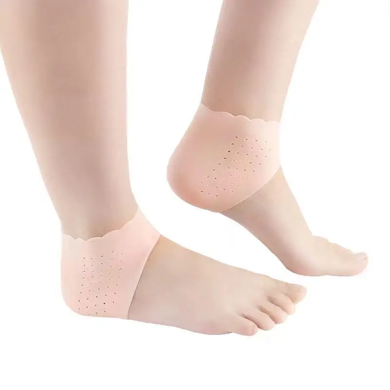 1Pair Silicone Gel Foot Heel Pads Heel Cover Cracked Feet Care Tools Moisturizing Gel Hole Breathable Thin Socks Foot Protectors heel protector pads