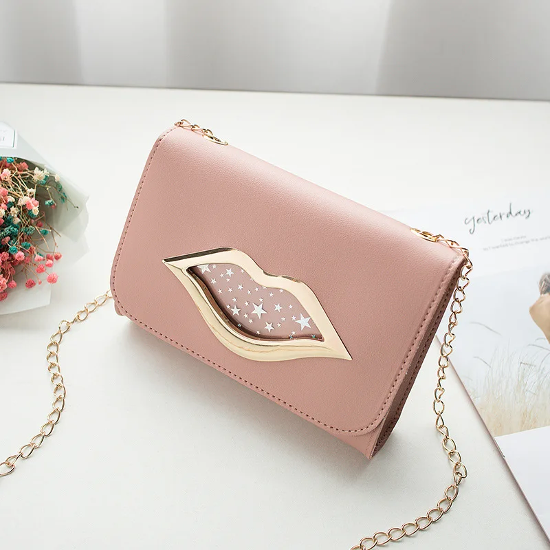 

2023 Fashion Big Lips Shoulder Bag for Women Shiny Stars Leather Change Purse Female Crossbody Messenger Chain Bags Ladies
