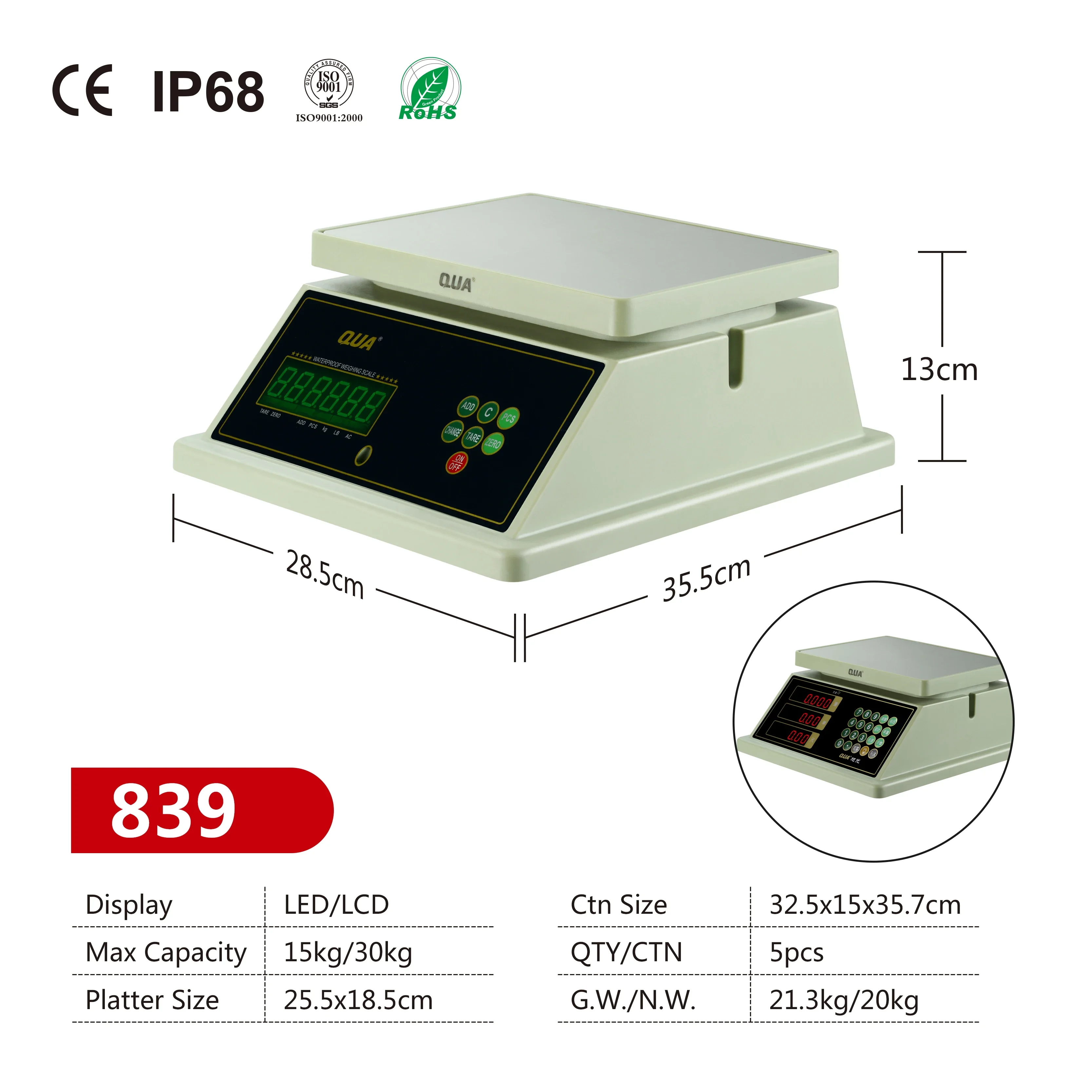 Double-sided Display Lcd Waterproof Weighing Scales Kitchen Fish Table Price Computing Scales