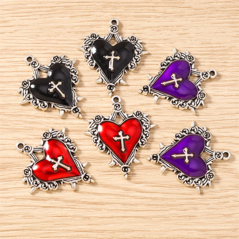 10개 30x34mm 귀여운 에나멜 금속 하트 참 펜던트 목걸이 귀걸이 팔찌 DIY..