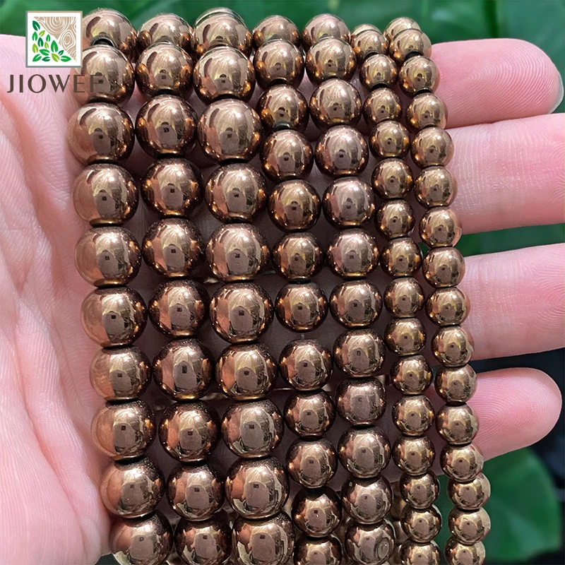 Natural Stone Chocolate Brown Hematite Beads Round Loose Beads DIY Necklace Bracelet For Jewelry Making 2/3/4/6/8/10mm 15" Inch
