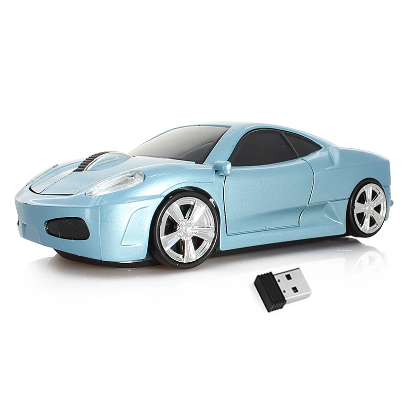 Wireless Ergonomic Car-Shaped Optical Mouse with Blue LED Light