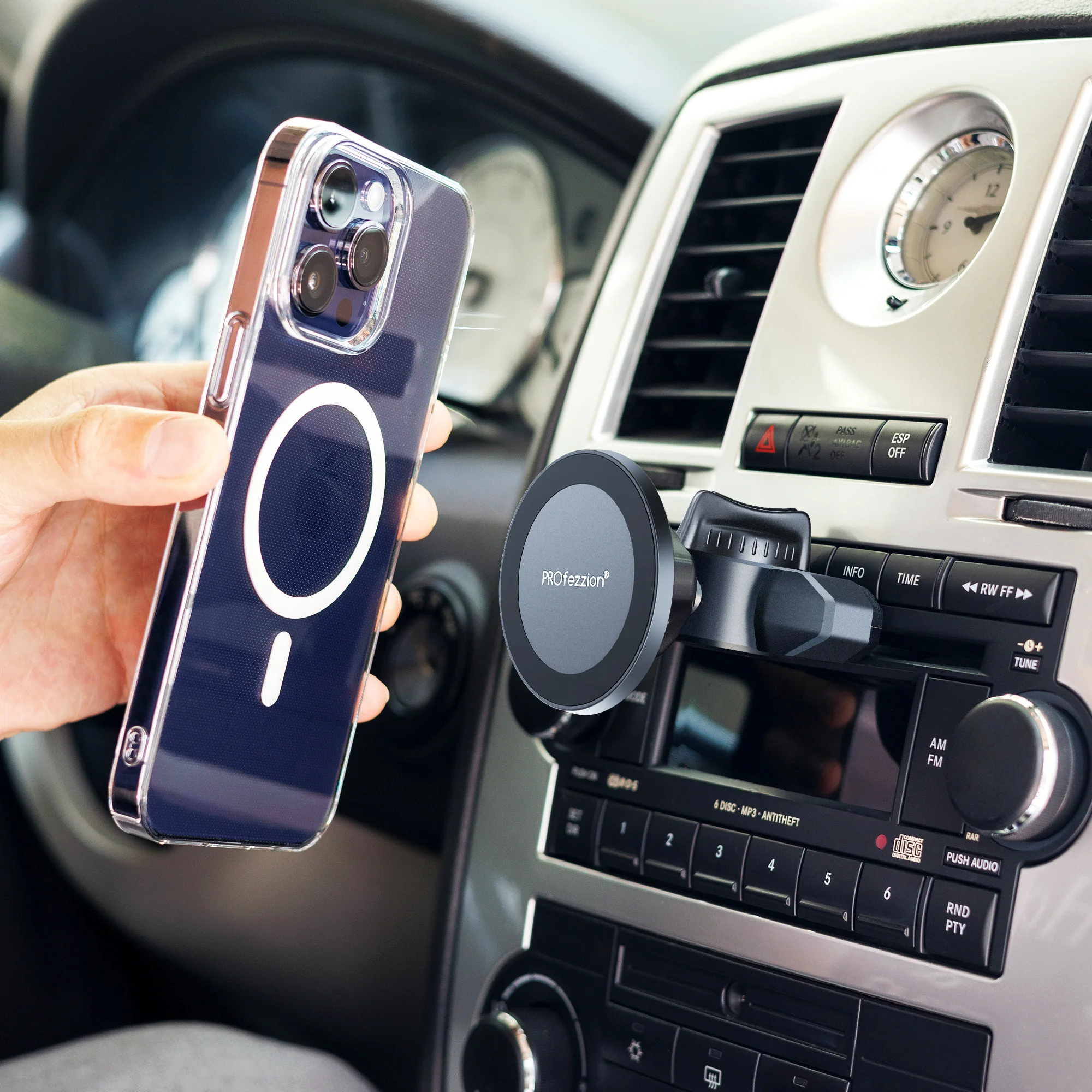 PROfezzion 마그네틱 거치대 자동차 CD 슬롯, 에어 벤트 마운트 스탠드, 휴대폰 지지대, 아이폰 16, 15, 14, 13 프로 맥스, 아이폰 14 플러스용