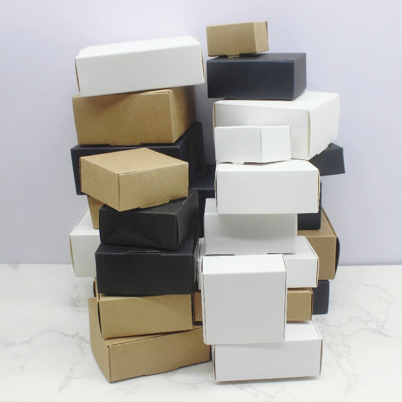Multi Size 10Pcs Square White/Kraft /Black Packaging Box Wedding Party Favor Supplies Handmade Soap Chocolate plane box