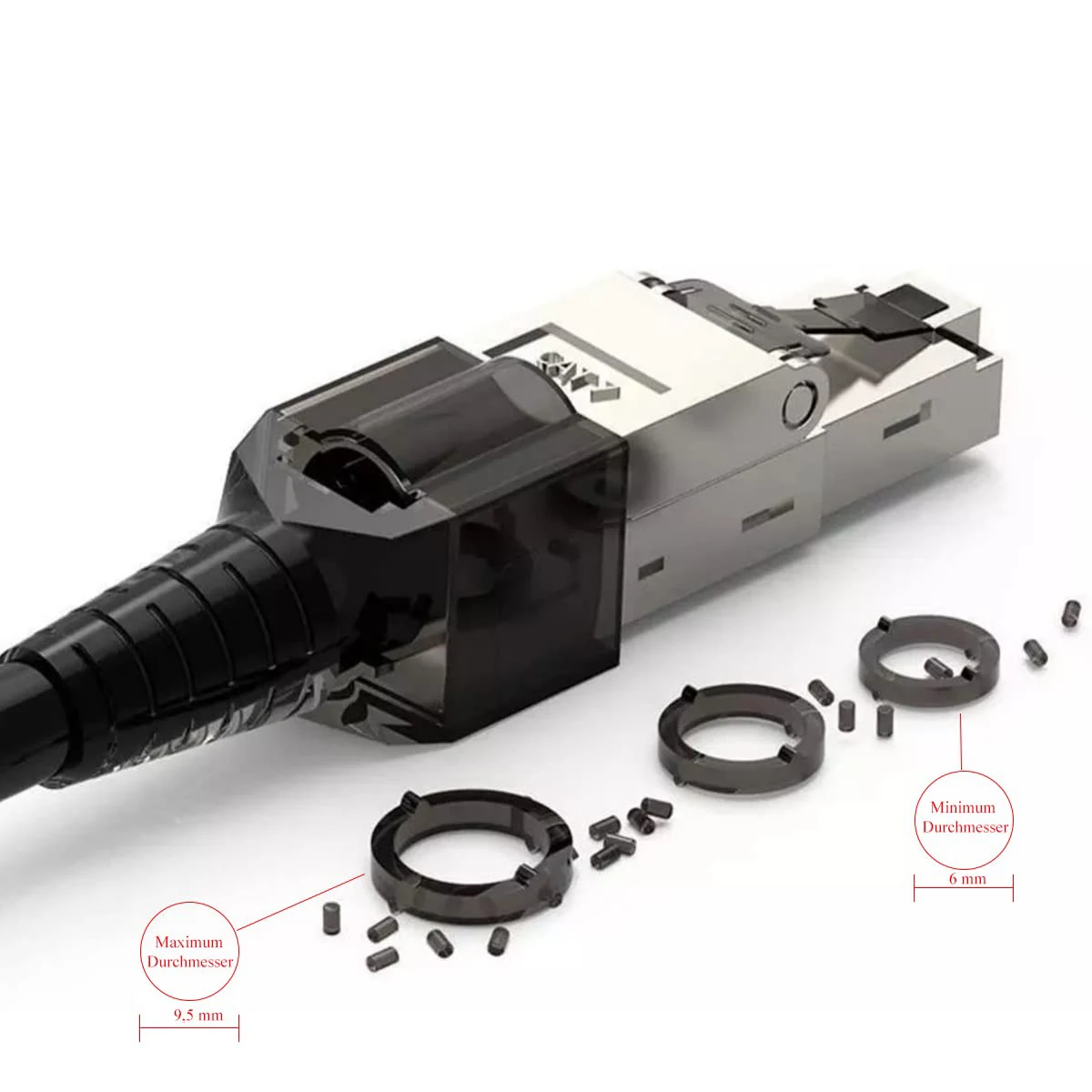 Zoerax Liga de Zinco Blindado Ethernet Terminação Plugs Rj45 Cat8 Cat7 Conectores Cat6a sem Ferramentas Cabos 23awg Sftp Pacote de 10 - Imagem 3