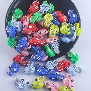 30*20mm 10pc/lot Cartoon Car Silicone Baby Teething Beads for Pacifier Chain Molars Accessories Teether Safe Oral Care BPA Free