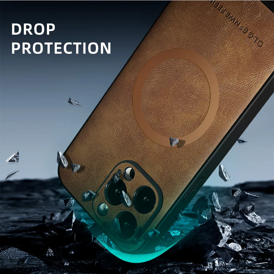 Luxury Textured Leather Phone Case with Wireless Charging & Magnetic Cover