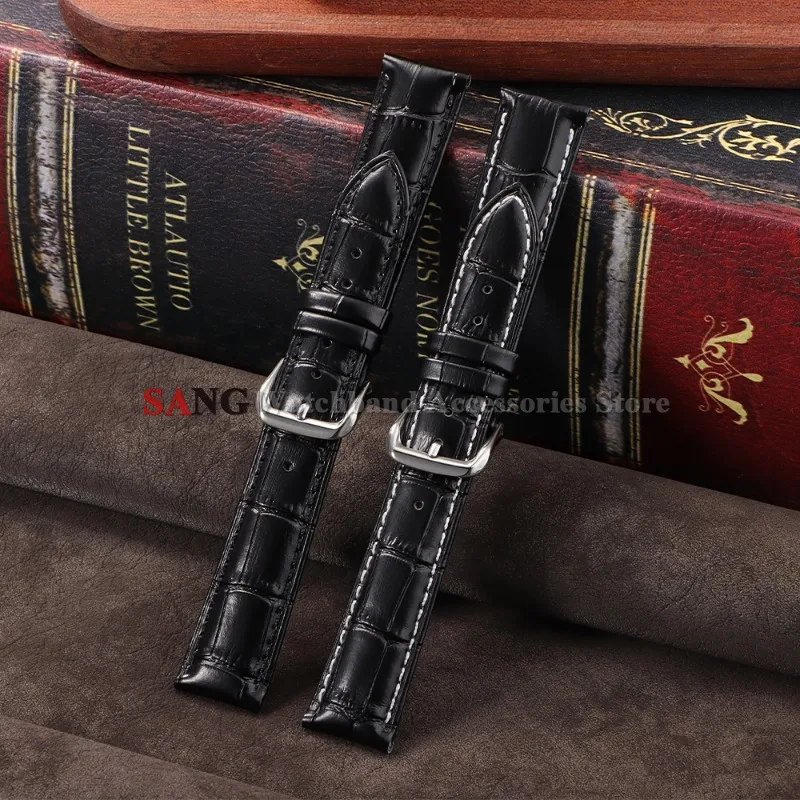 Premium Genuine Leather Watch Band - Elegant Business Bracelet in Black and Brown