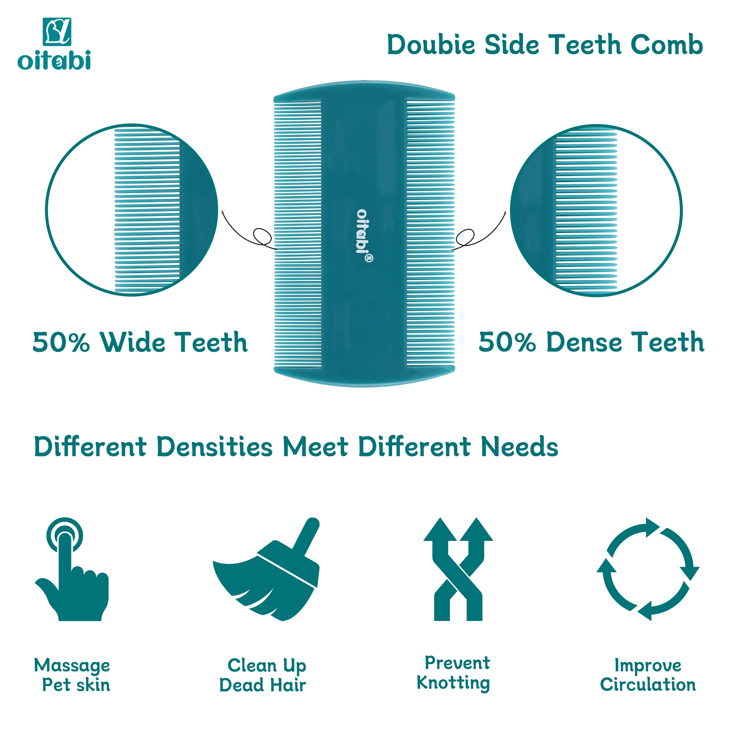 Oitabi 3/4/5/6Pcs Dog Grooming Comb Set, Pet Flea Lice Stainless Steel Cat Combs, 2-in-1 Double Sided Dogs Tear Stain Remover 6