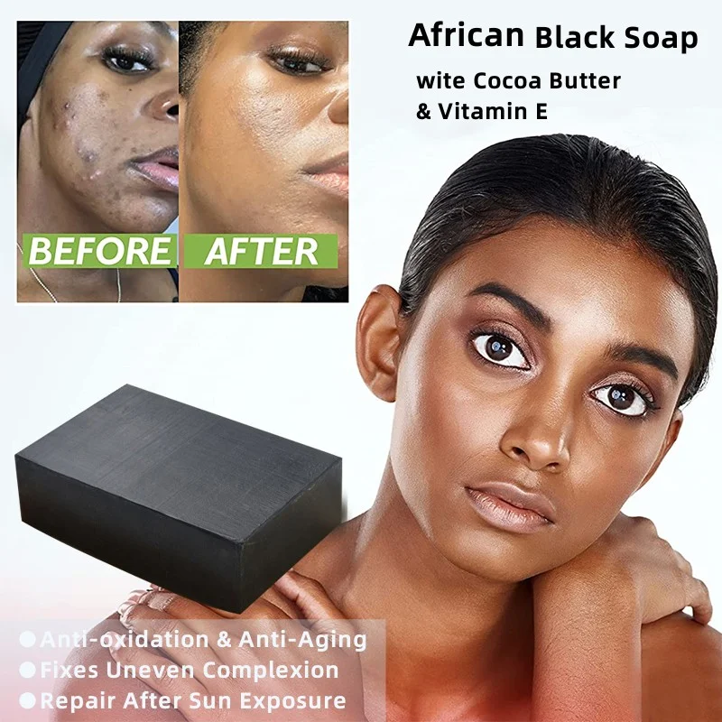 African black handmade soap bar black organic cocoa butter vitamin e bubbly rich skin oil control