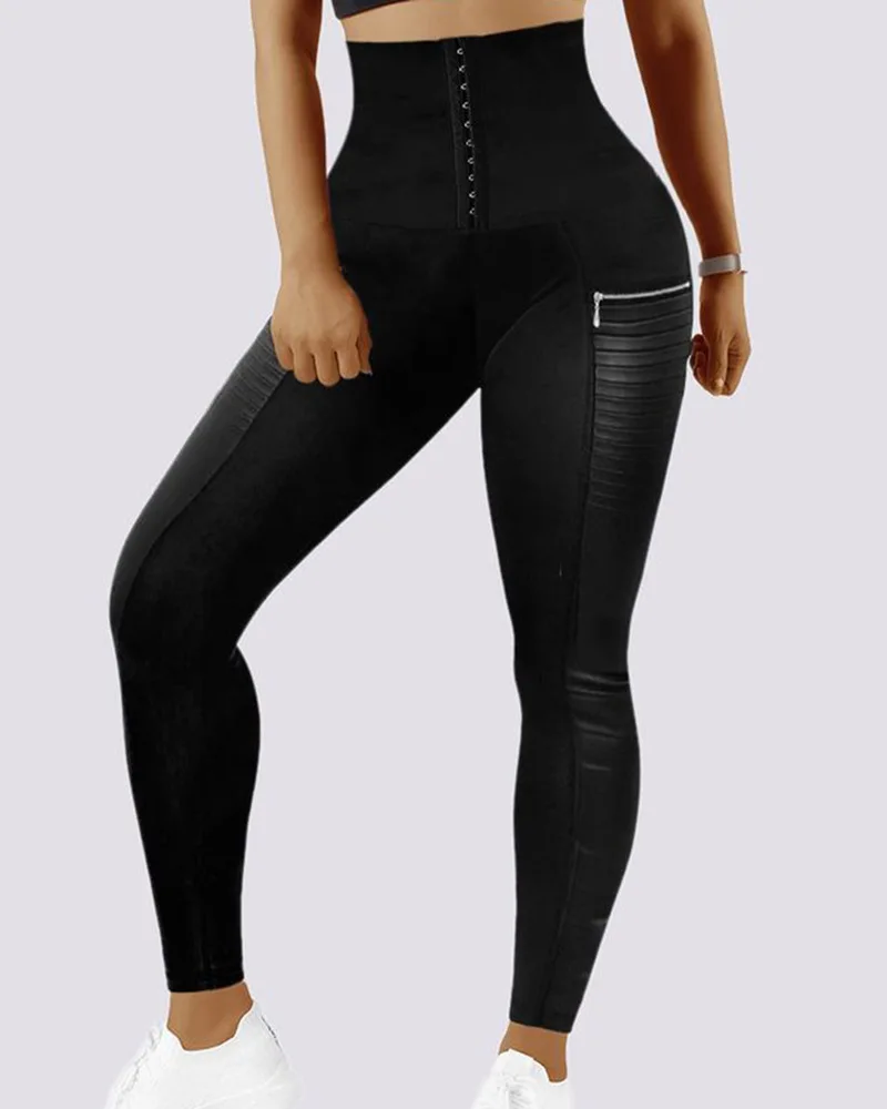 

Zipper Design High Waist Tummy Control Yoga Pants Women Black Fashion Summer Spring Skinny Pencil Pants Leggings