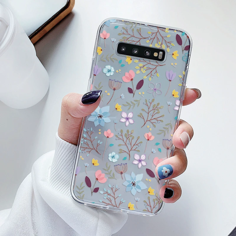 Yomjew 2 Pack Cute Clear Floral Phone Case For Samsung Galaxy S10 4G 6.1", Preppy Flowers Pattern Protective Soft Slim Shockproof Silicone TPU Hard Back Yellow-Resistant Cover For Girls Woman-787970