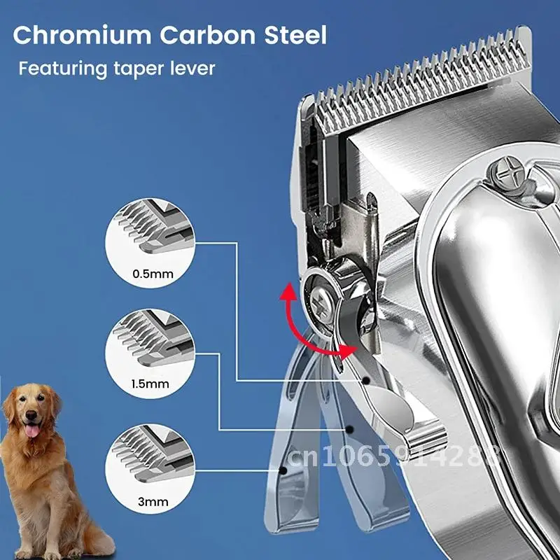Professional Dog Hair Clipper All Pet Rechargeable Metal Trimmer Cat Shaver Low Puppy Haircut Grooming Cutting Noice Machine