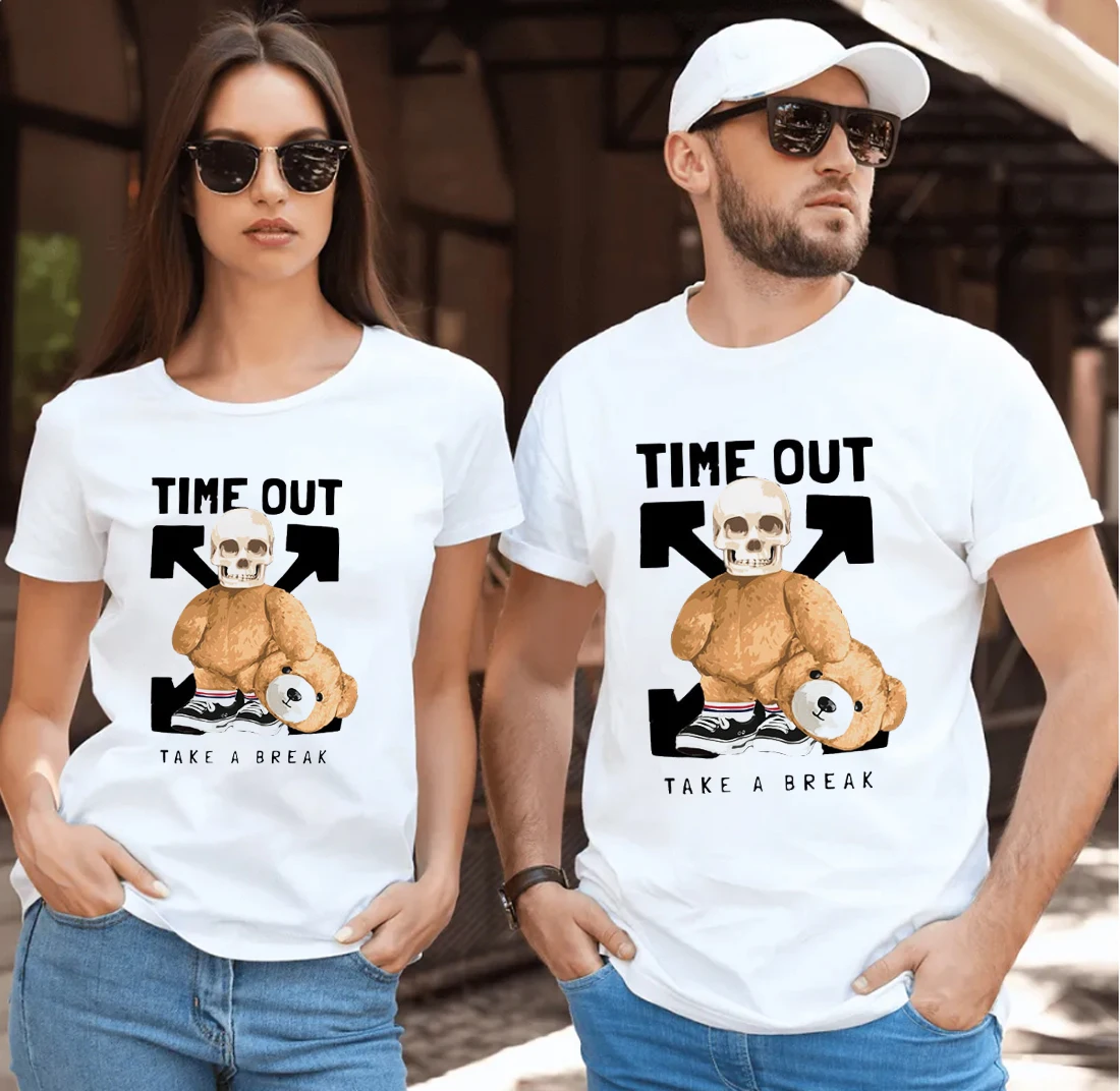 

YRYT Summer New Creative Arrow Print Short Sleeve T-shirt Cotton Male and Female Couples Wear Bear Top Tide