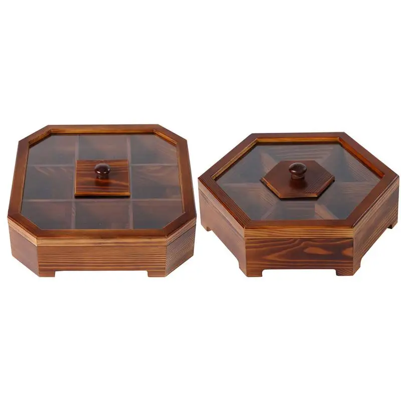 

Wooden Dried Fruit Box Multifunction Sectional Dried Fruit Snack Candy Box Wedding Storage Container With Lid Fruit Plate