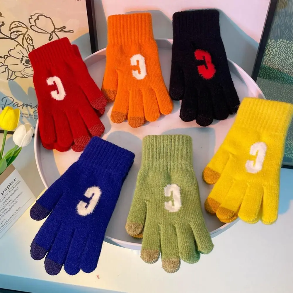 

Autumn Winter Gloves Faux Wool Letter C Candy Color Outdoor Gloves Women Knitted Gloves Korean Style Gloves Touch Screen Gloves