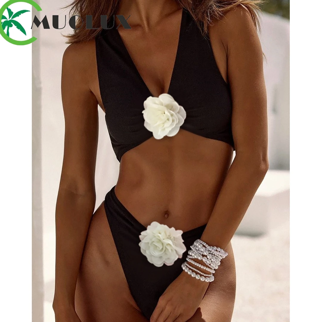 

MUOLUX 2023 Push Up 3D Flower Bikini Set Women Swimwear Retro Print Biquini Swimsuit Sexy Summer Brazilian Beachwear BathingSuit
