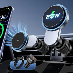 QI2 25W Magnetic Car Wireless Charger with 63W Fast Charging Car Adapter and Mount Stand (With 63W charger)