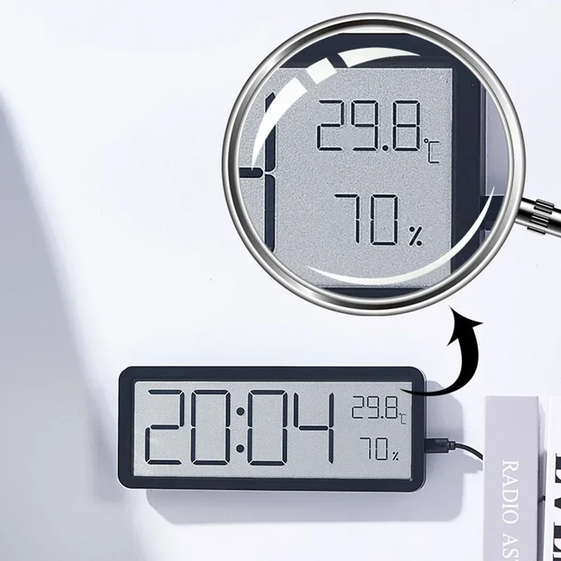 LCD Screen Digital Wall Clock Time Temperature Humidity Display Electronic Clock Hanging Desktop Digital Battery Powered
