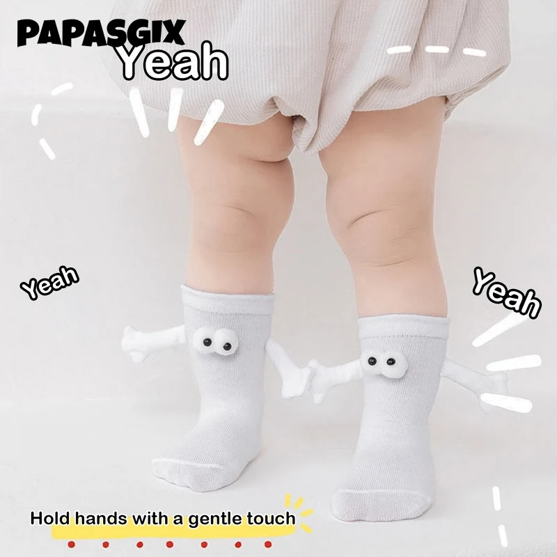 

Cute Hand In Hand Socks For Children Boy Girl Solid Color Cartoon Eye Magnet Cotton Stocking Mid Tube Socks For Funny Gift 1pair