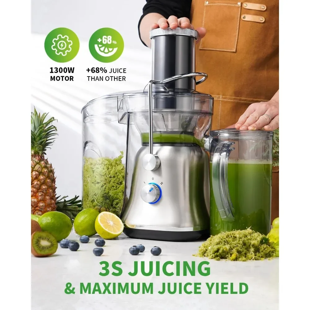 NEW-1300W Powerful Juicer with Larger 3.4" Feed Chute, Titanium Enhanced Cutting System, Centrifugal Juice Extractor Maker with