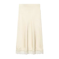 Women's Skirts Fashion Lace Decoration Satin Midi Skirt Vintage Women High Waist Long Skirts - Image 3