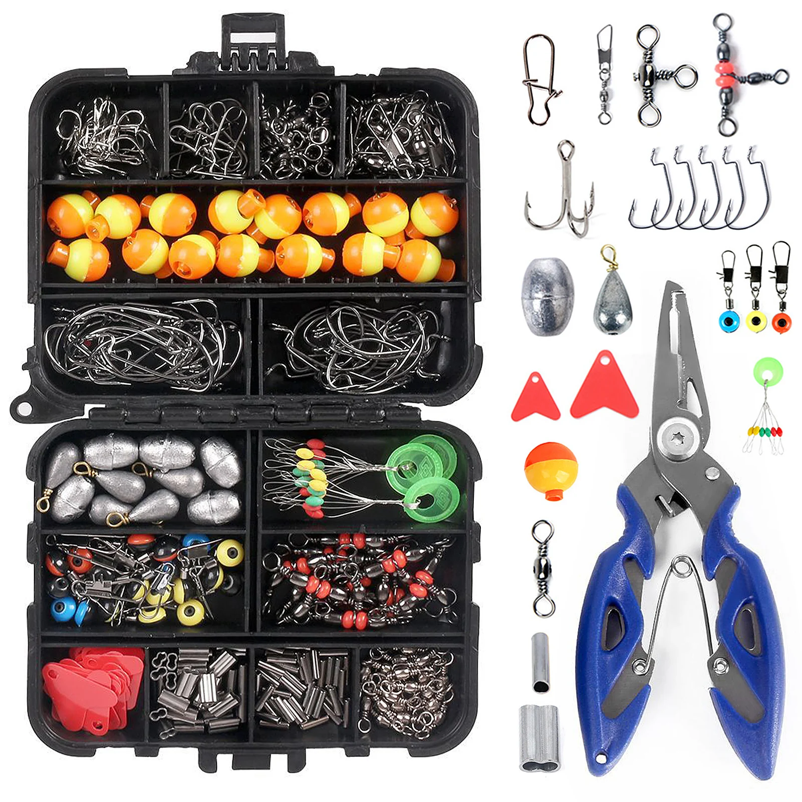 

263pcs Fishing Accessories Set w Tackle Box Including Plier Jig Hooks Sinker Weight Swivels Snaps Sinker Slides fishing Supplies