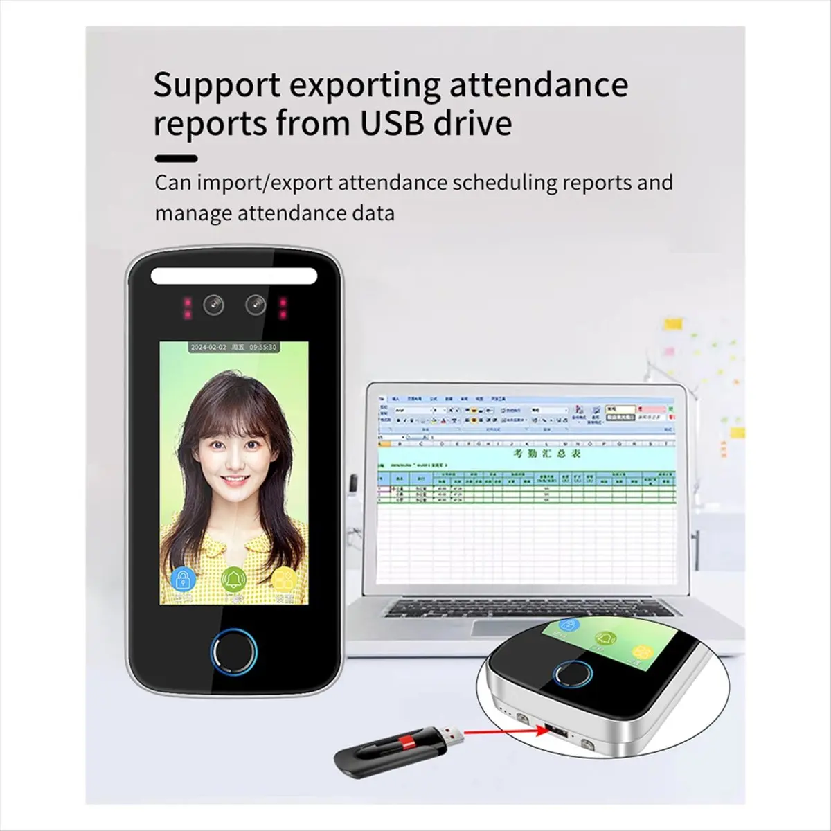 T69C Tuya Wifi AI 동적 얼굴 인식 리더 출석 단말기 5000face TCP IP 5인치 화면 125KHz IP54 방수(B)