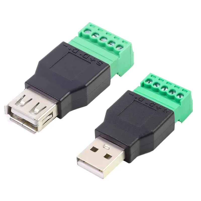 Enhanced USB 5-Pin Connector with Shielded Screw Terminal Jack, Type A Plug