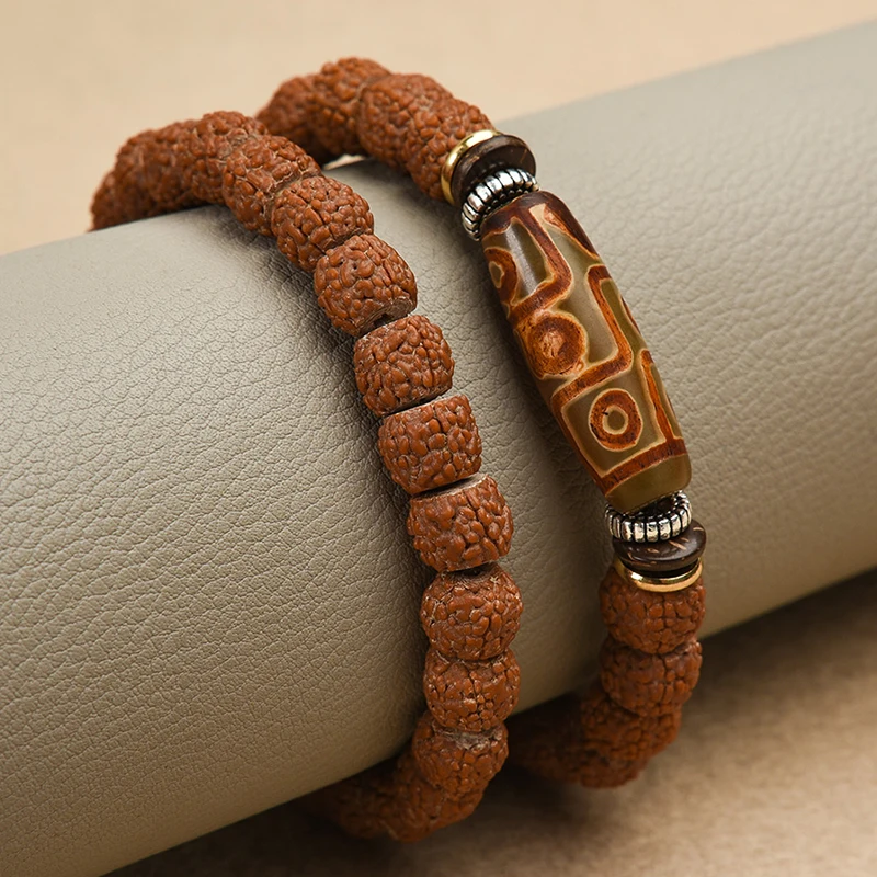 Braccialetto Vintage Bodhi Beads Nature Vajra Rudraksha Bracciali Uomo Donna Meditazione Mala Preghiera Buddismo Tibetano Braccialetto Gioielli