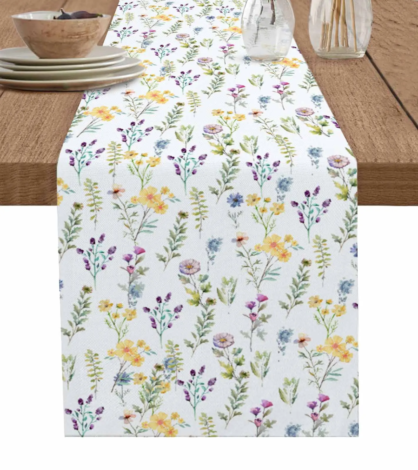 

Flower Watercolor Hand-Painted Decorations Coffee Table Decor Tablecloth Table Kitchen Decorative Table Runner