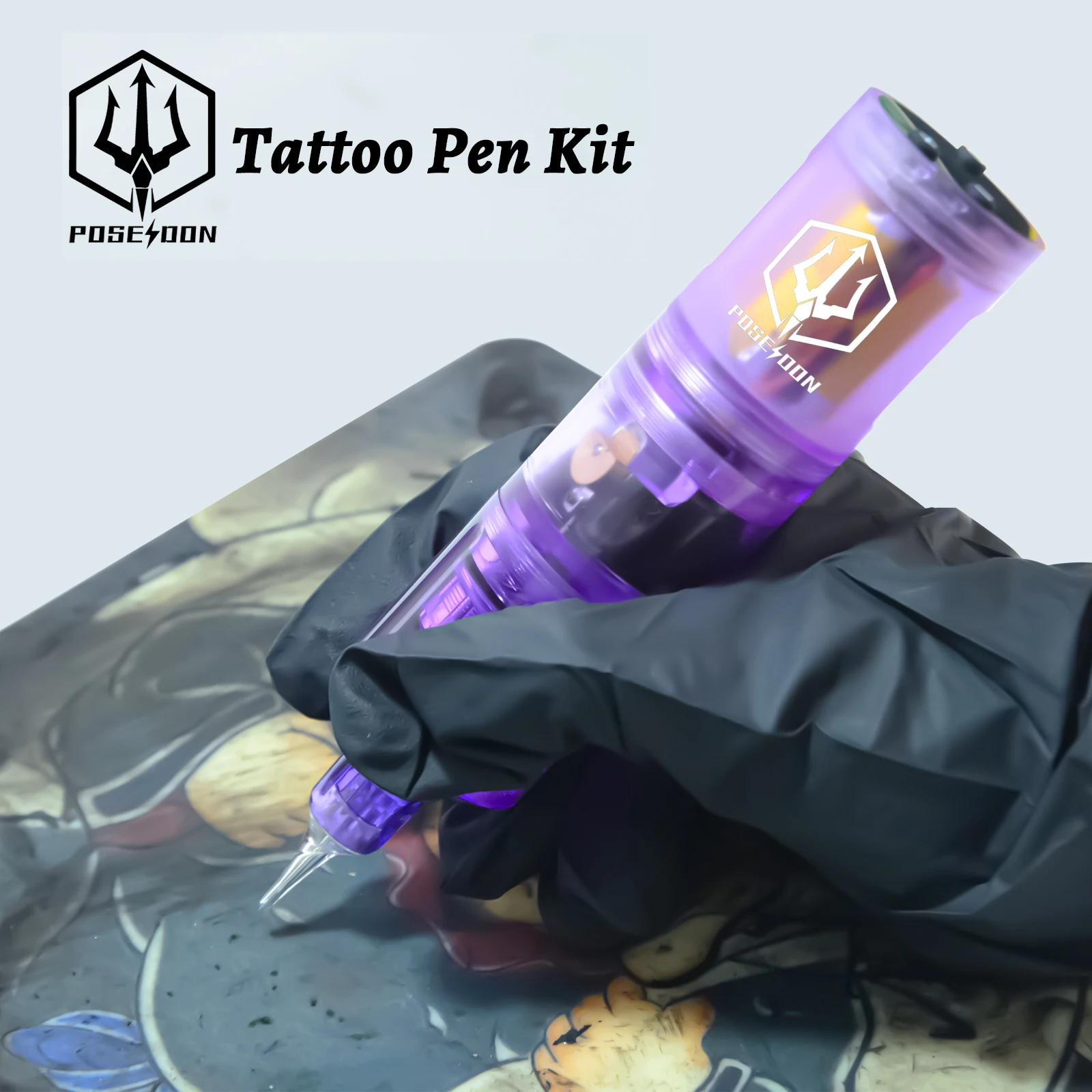 Tattoo Kit POSEIDON High Power Tattoo Pen Kit For Permanent Makeup Tattoo Machine Kit Hot Purple Tattoo Power Supply Tattoo Gun 6