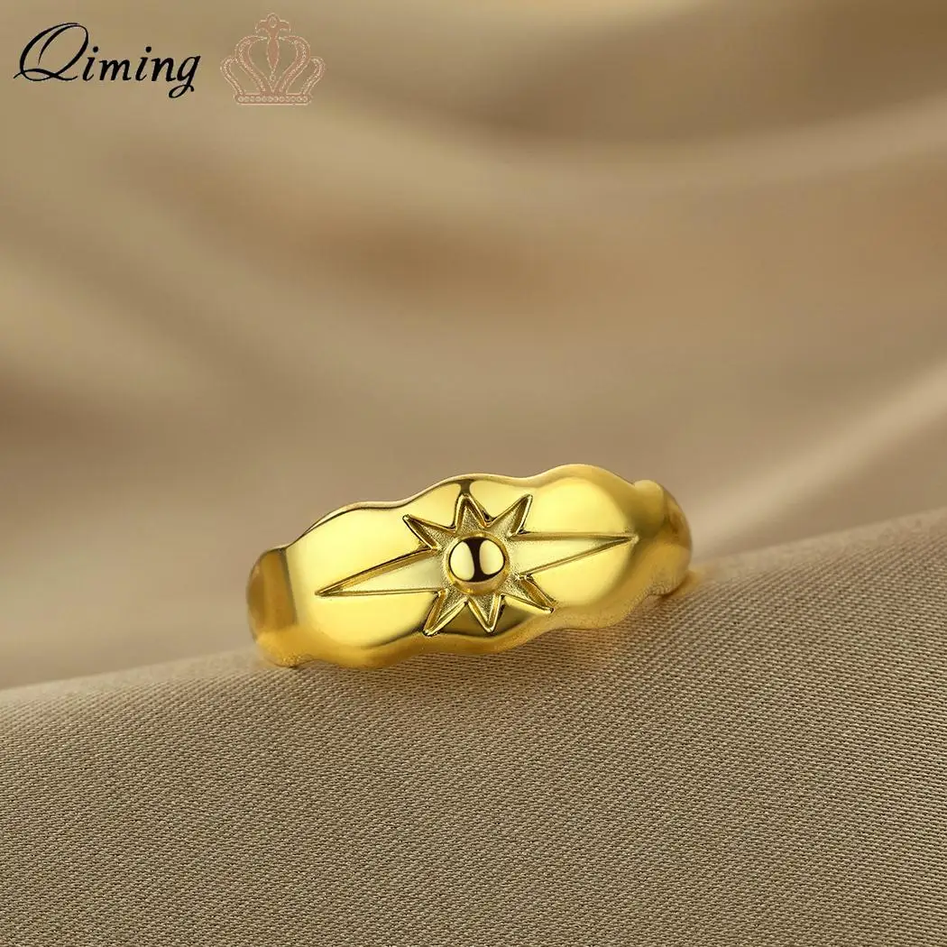 Qiming Symbol Of Bright Rising Sun Ring Women Trendy Jewelry Fedi Nuziali In Acciaio Inossidabile Bague