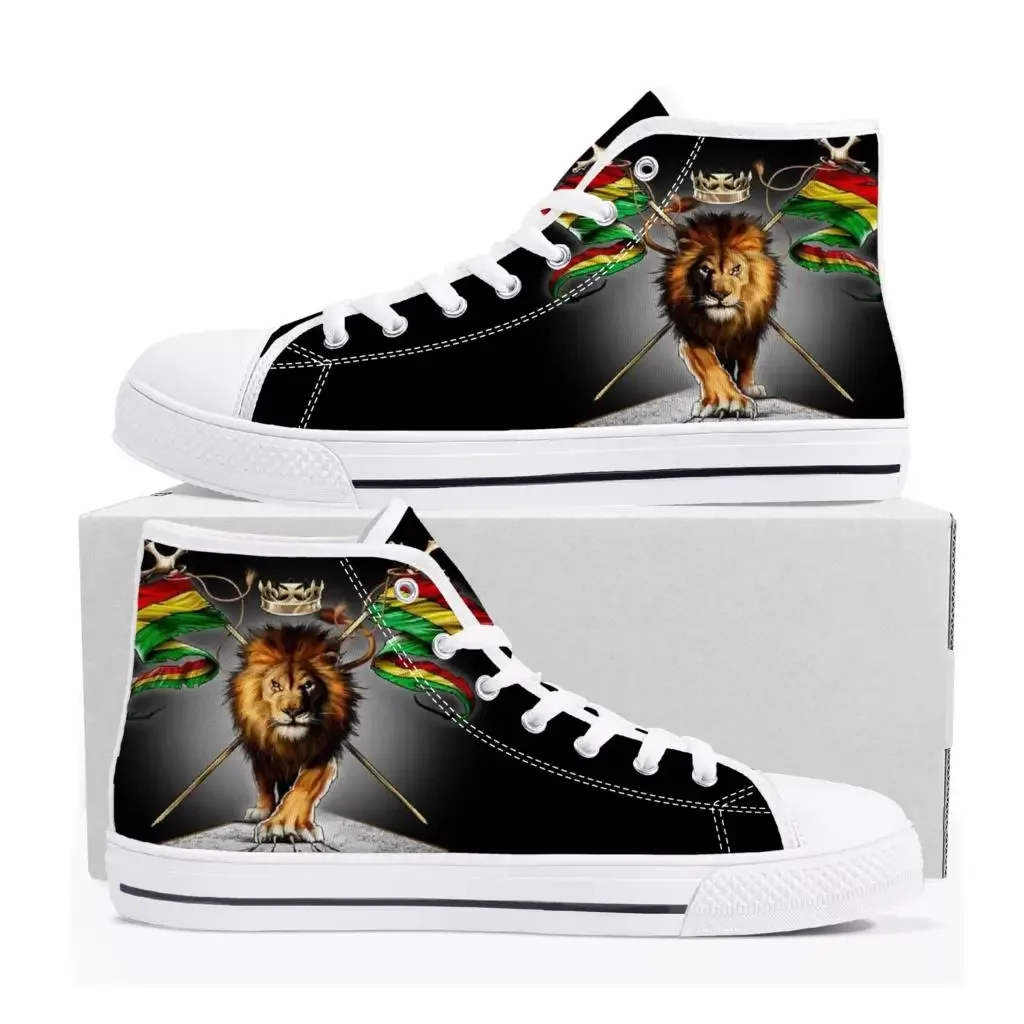 Reggae Rastafarian Rasta Rastafari Lion Of Judah High Top Sneakers Mens Womens Teenager Canvas Sneaker Casual Shoes Custom Shoe