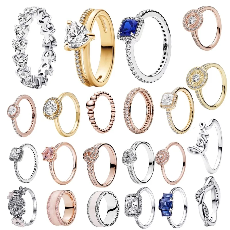 925 sterling silver classic square heart-shaped round ring gold Zircon stylish glamour lady jewelry birthday gift finger ring ring set gold color ring gold color rings