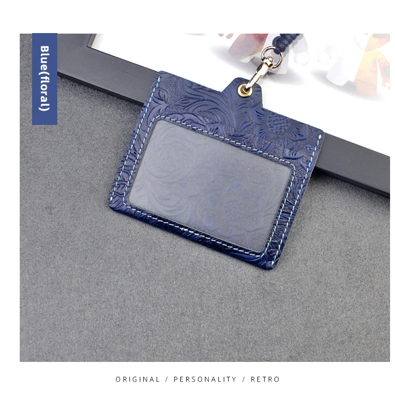 

Genuine Leather ID Tag Name Badge Holder Credit Card Bag Lanyard Employee's Pass Access Bus Card Cover Case Badge Sleeve Holder