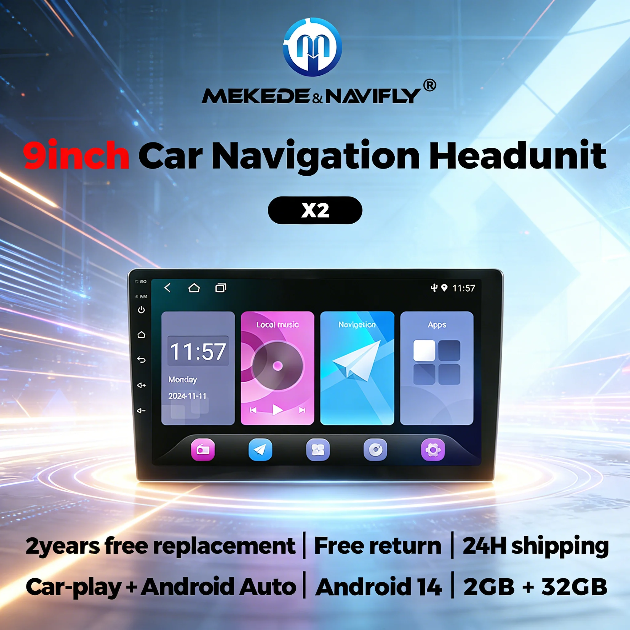 Radio para Auto Universal Android NaviFly de 9/10 Pulgadas, 32G, Autoradio 2 Din, Estéreo para Auto, GPS, BT, Sistema Multimedia Central Inteligente para Auto, Carplay