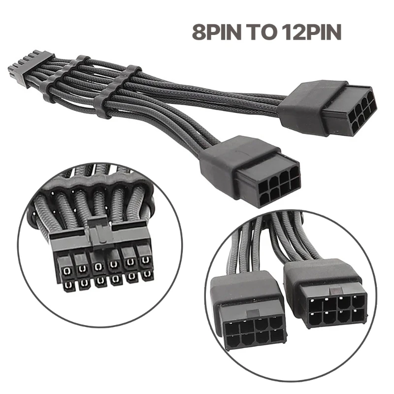 

12 Pin to dual 8Pin (6+2P) PCIe GPU Power Extension Cable for RTX30 Series Power Cord 30cm 11.8in for Graphics Card