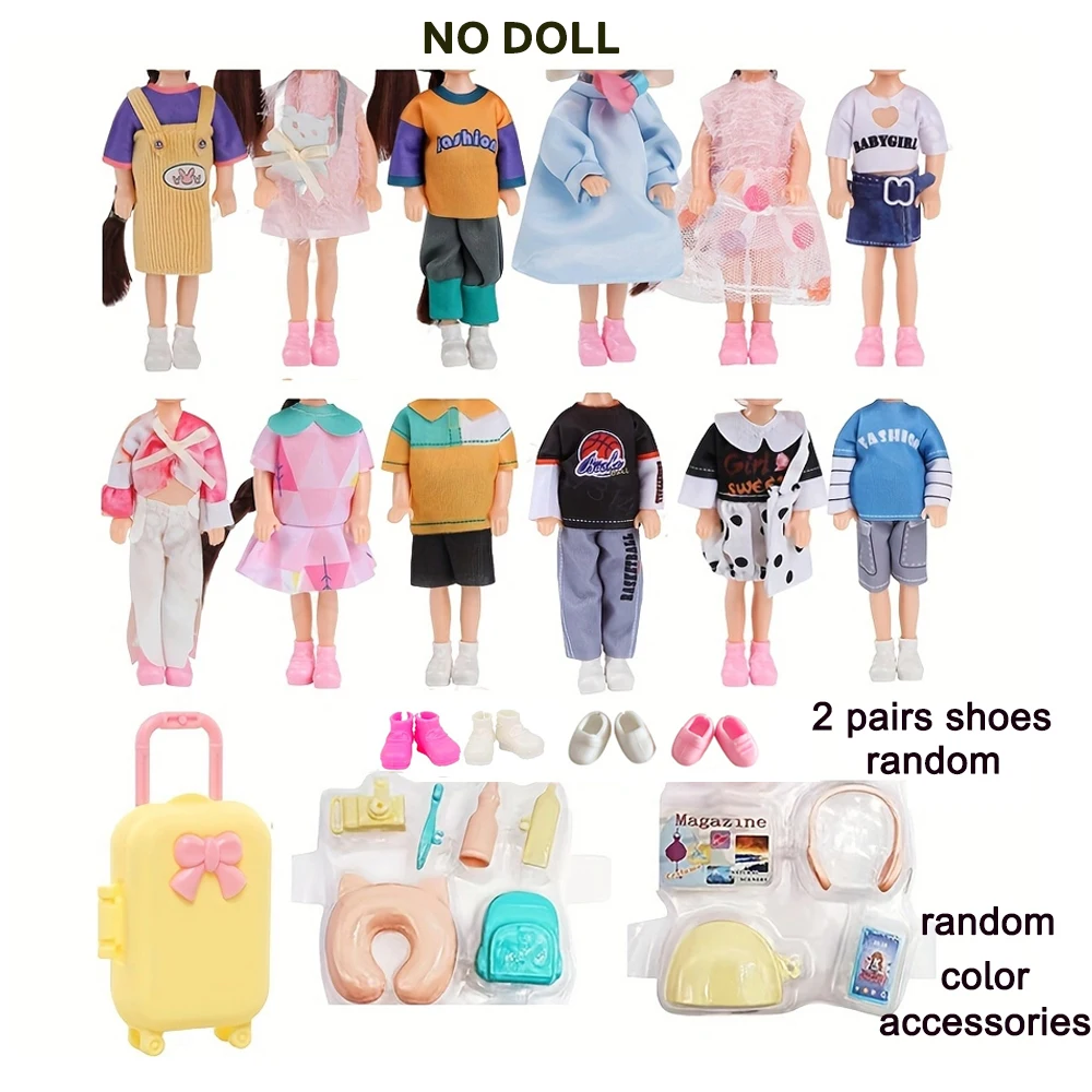 25pcs Doll Outfit Set with Travel Case, Fashionable Mini Clothes & Accessories for 5.3-6" Dolls - Includes Shoes, Magazines Toy