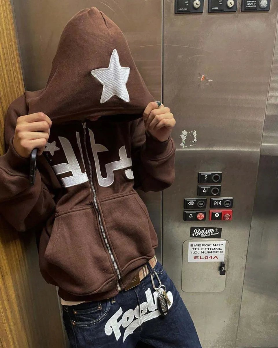 Y2K – sweat à capuche avec fermeture éclair, veste Hip Hop