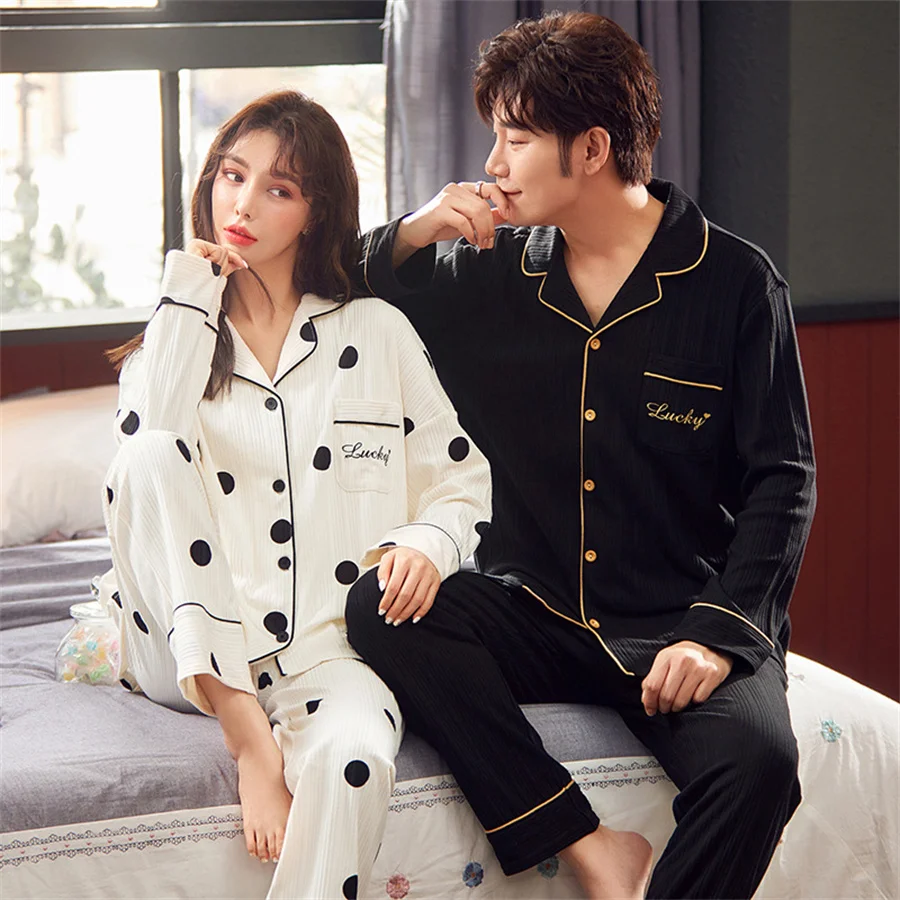 Autumn Winter Couple Pajamas Set Men Long Sleeve Tops and Pants Home Clothes Women Casual Sleepwear 2 Piece Loungewear